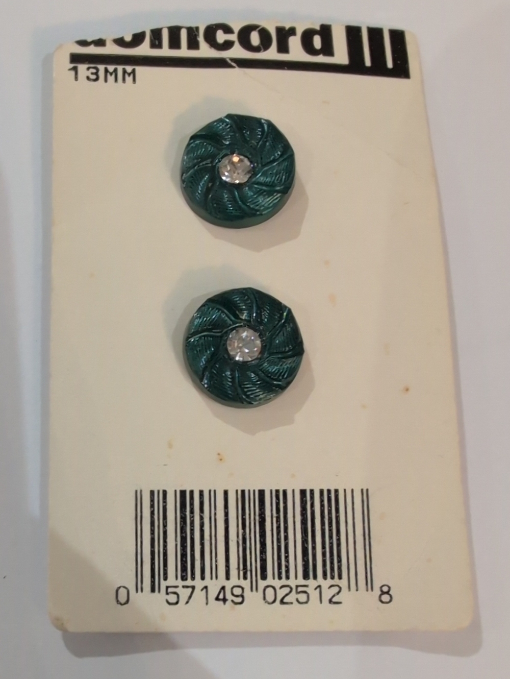 Vintage 80s Teal Swirl Buttons with Crystal Accent